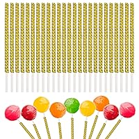 Lollipop Cake Pop Sticks, 25 Pcs Cake Pop Decorative Sticks Gold Lollipop Sticks for Cake Pops Candy Sticks Bling for Chocolate Fruit Marshmallow on Wedding Party Buffet Table, Gold