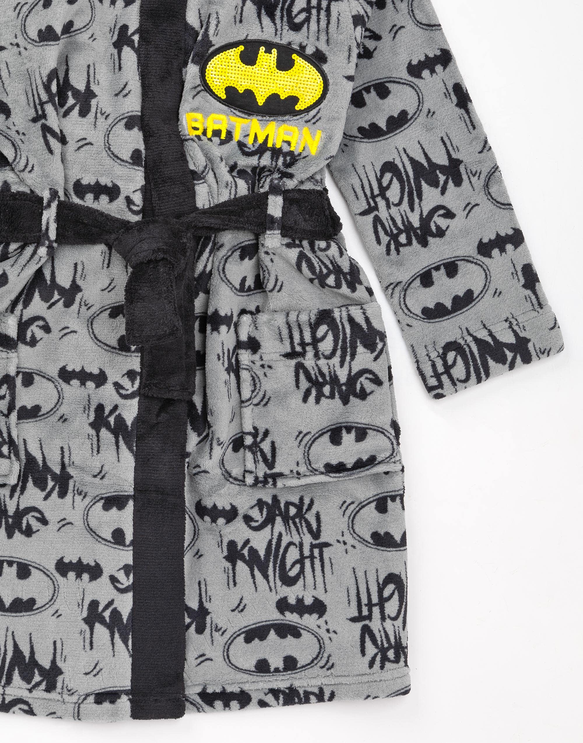 DC Comics Batman Dressing Gown Boys Kids Grey Dark Knight Pjs Bathrobe