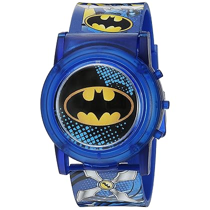 Accutime Batman DC Comics Boys Digital Watch, Flashing LCD Lights, Flip Open, Musical Watch, Blue Plastic Band