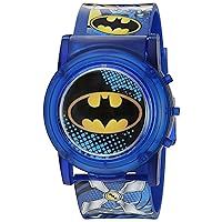 Batman DC Comics Boys Digital Watch, Flashing LCD Lights, Flip Open, Musical Watch, Blue Plastic Band