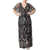 Women's Plus Size Floral Embroidered Elegance Evening Gown | Flattering Long Formal Mesh Dress w/Sleeves