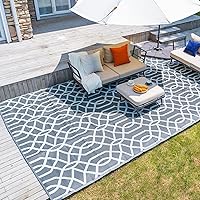 wikiwiki Reversible Rugs Mats, 9x12ft Waterproof Outdoor Patio Rug,Large Plastic Straw Floor Mat for Camping, RV, Garden, Balcony, Outside Area Carpet,Grey