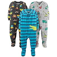 Toddlers and Baby Boys' Loose-Fit Polyester Jersey Footed Pajamas, Pack of 3