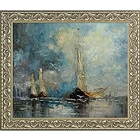 ArtistBe La Pastiche Hand Painted Oil Reproduction, Boats by Justyna Kopania Silver, 20