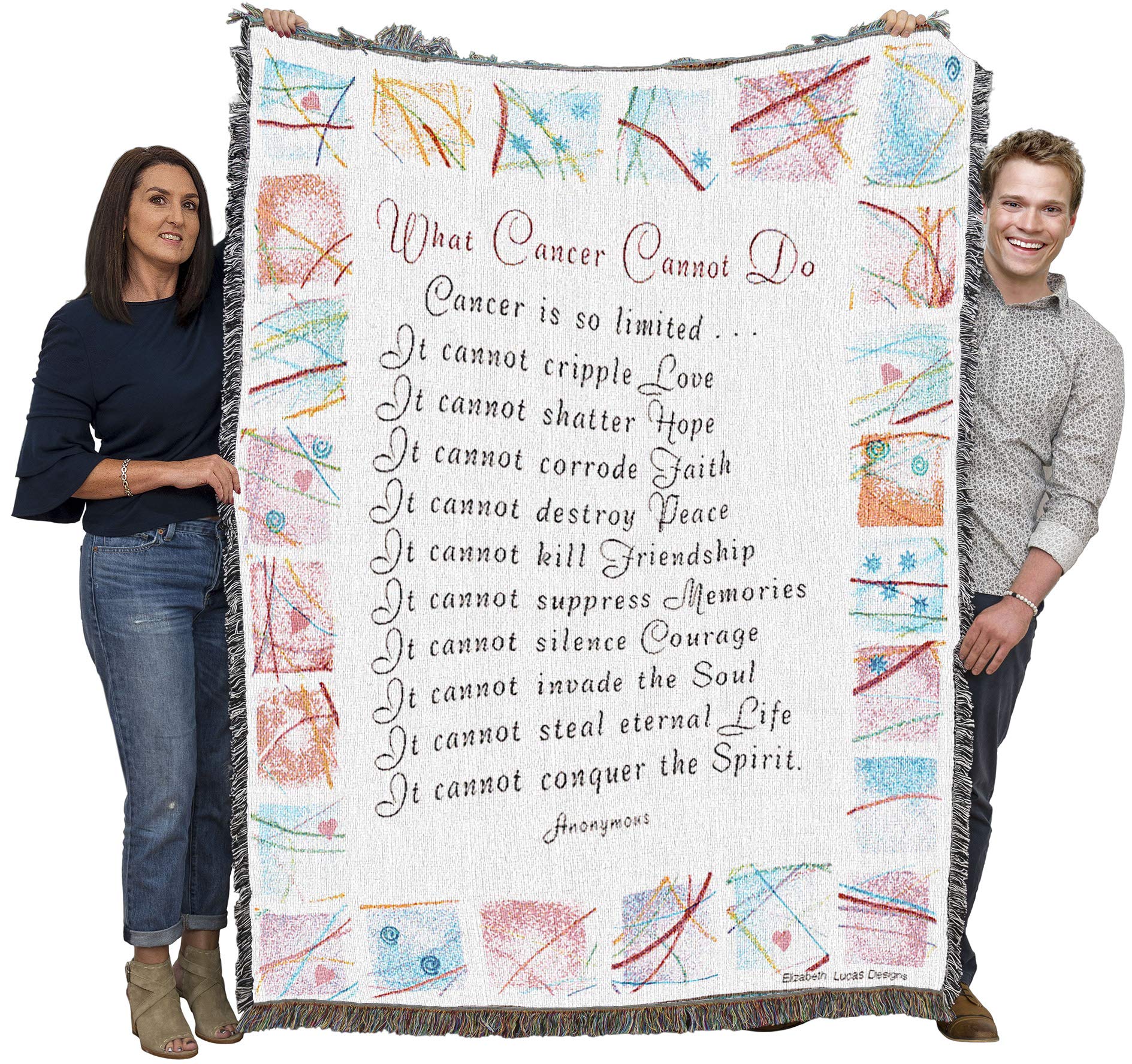 What Cancer Cannot Do - Elizabeth Lucas Designs - Cotton Woven Blanket Throw - Made in The USA (72x54)
