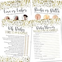 25 Gold Love or Labor, Boobs Or Baby Butts Game, 25 True Or False, Word Scramble For Baby Shower - 4 Double Sided Cards Baby Shower Ideas, Baby Shower Party Supplies Baby Sprinkle Games