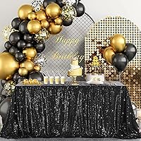 B-COOL Halloween Black Sequin Tablecloth 90x156inch Sparkly Sequin Table Linen Shiny Sequin Tablecloth Wedding Event Decor