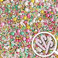 Little Cindy's Christmas Sprinkle Mix| Pink White Mint Yellow Christmas Sprinkles With Pink And White Candy Cane Wafer Paper| Sprinkle Pop Decorating Sprinkles For Cakes Cookie Cupcakes Ice Cream, 2oz