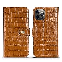 Real Leather Flip Wallet Case for iPhone 12 Pro Max,Classic Crocodile Pattern Genuine Leather Flip Stand Case Cover with Card Slot Buttons Closure