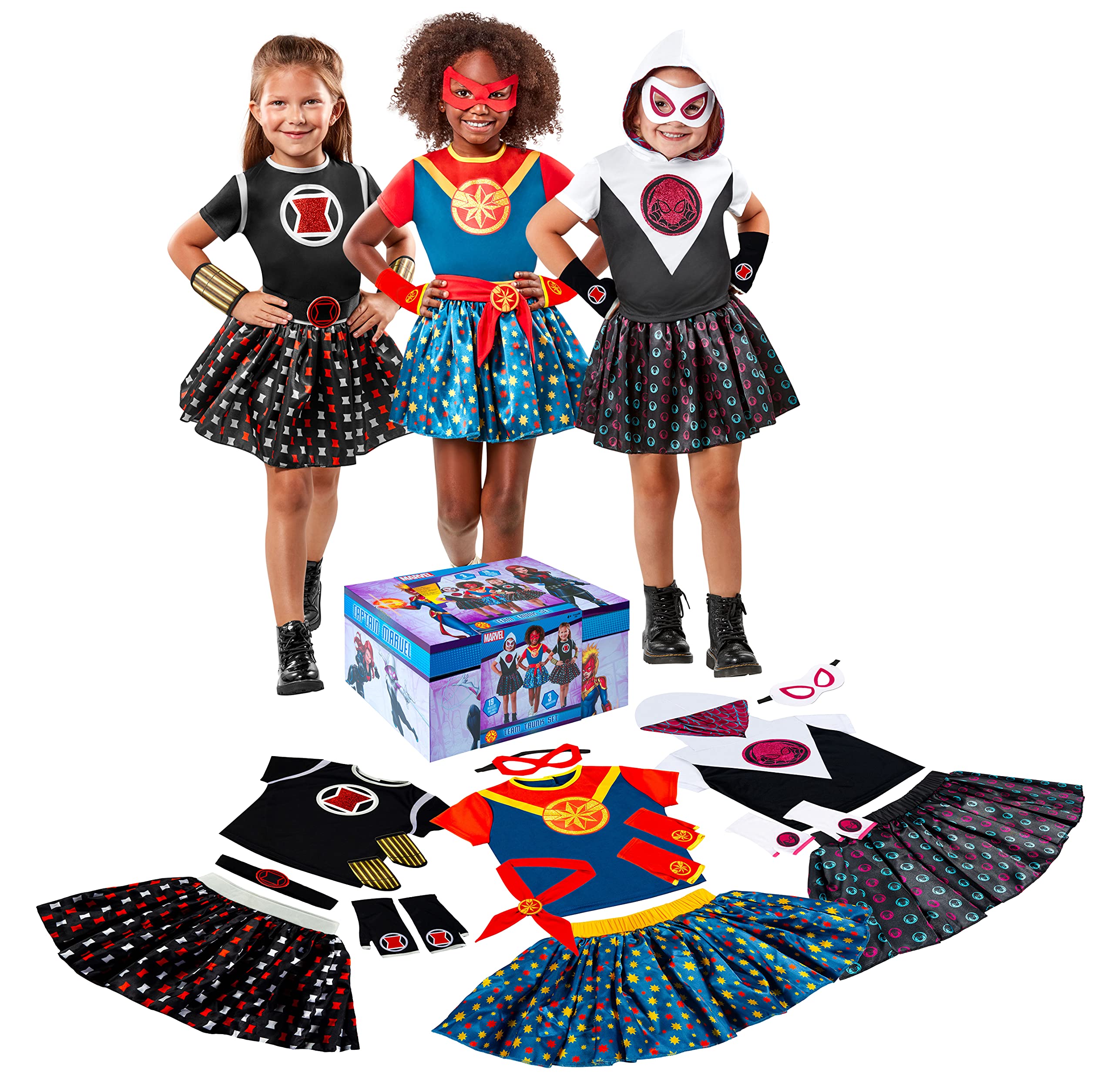 Rubie's Marvel Girl's Trunk Set (Captain Marvel, Ghost Spider, Black Widow), Small