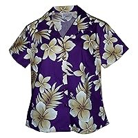 Pacific Legend Womens Colossal Plumeria Hibiscus Fitted Shirt Purple XXL