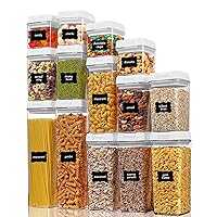 Vtopmart 14 PCS Airtight Food Storage Containers Set, BPA Free Plastic Kitchen Pantry Organizer, with Easy Lock Lids for Pasta Spaghetti Cereal Snack Flour Sugar Rice Organization, Include 24 Labels