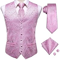 Dubulle Mens Paisley Tie and Vest Set with Pocket Square Cufflinks WaistCoat Suit for Tuxedo