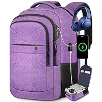 Lapsouno Extra Large Travel Backpack, Travel Laptop Backpack, Multiple Pockets 17.3 Inch Carry on Backpack with USB Port, TSA Friendly Water Resistant College School Business Bag for Women, Purple