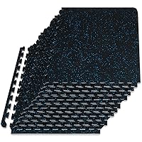 ProsourceFit Rubber Top Exercise Puzzle Mat ½-inch, 48 SQFT, 12 Tiles, EVA Foam Interlocking Tiles for Home Gym Protective Flooring for Equipment and Workouts, Blue