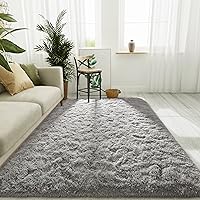 LOCHAS Fluffy Soft Grey Area Rug for Bedroom 4x6 Feet, Large Shag Bedroom Rugs for Girls Room Kids, Shaggy Thick Living Room Rug Carpet, Not Shed Indoor Furry Carpets for Home Decor