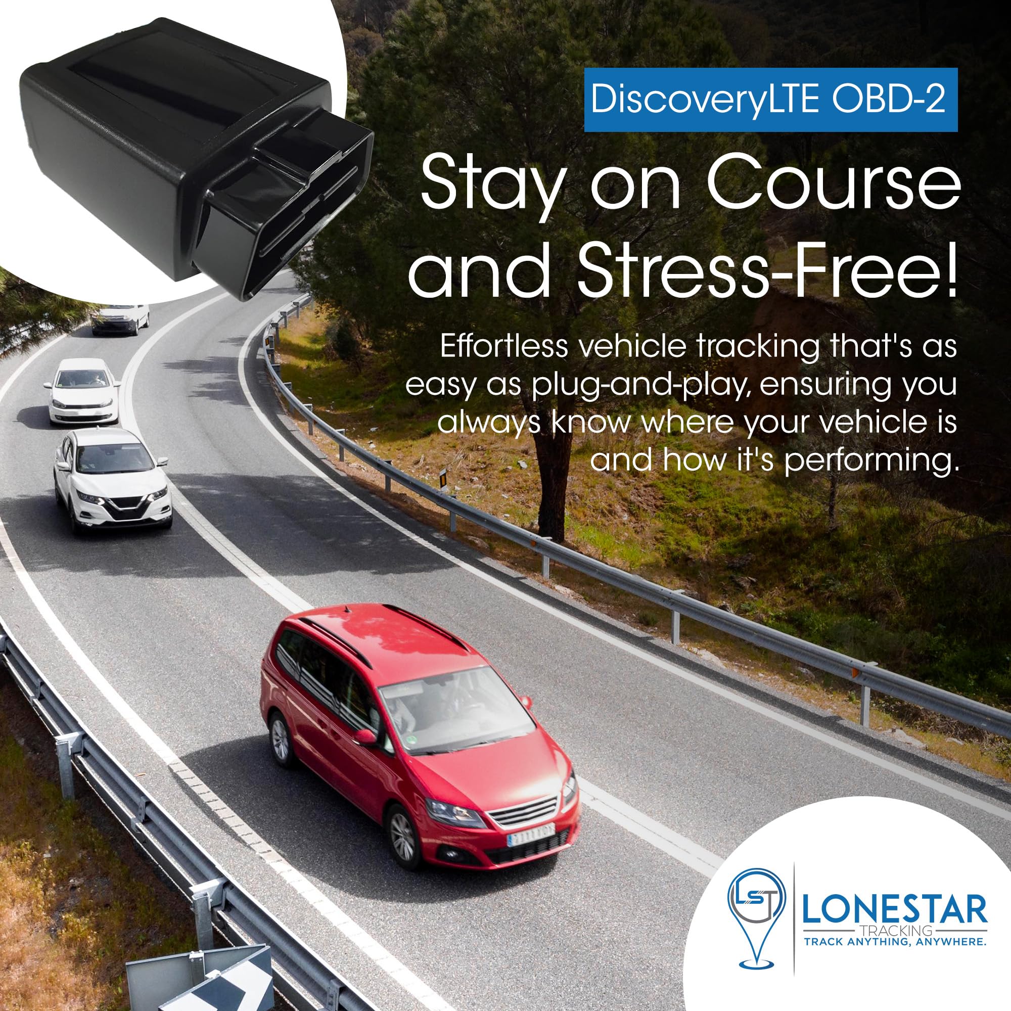 LoneStar Tracking DiscoveryLTE OBD-2 Tracking Device for Cars with ODB2 Y Cable Bundle - Plug and Play ODB GPS Tracker, Car GPS Tracker, Plug in Car Tracker (Subscription Required)