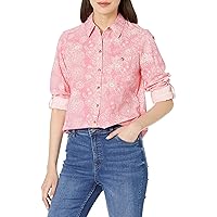 Foxcroft Women's Zoey Long Sleeve with Roll Tab Drawn Floral Blouse