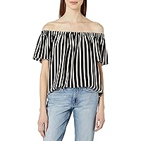 French Connection Women's Stripe Crepe Light Top, Black/Classic Cream, S