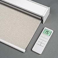 Motorized Roller Blind with Remote Control, Blackout Electric Window Shade Work with Alexa Google via Hub, Rechargeable Smart Blinds for Windows Customized Size (Fabric Beige)
