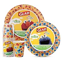 Glad for Kids Sesame Street Elmo and Cookie Monster Disposable Dining Supplies | Bundle Includes Paper Plates and Paper Cups | Heavy Duty Disposable Tabletop