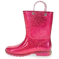 Girl's Glitter Waterproof Rain Boot with Easy Pull on Handles, Perfect Lightweight Rain Boots for Kids