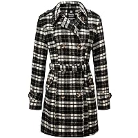 wantdo Women's Double Breasted Pea Coat Winter Mid-Long Trench Coat with Belt