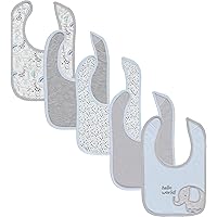 Cudlie 5-Pack Baby Bibs for Drooling Teething and Feeding Infants - Baby Drool Bibs for Baby Boys, Newborn Accessories, Baby Shower Gifts -Hello World