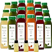 3 Day Juice Cleanse by Raw Fountain, All Natural Raw Detox Cleanse, Cold Pressed Fruit and Vegetable Juices, Tasty and Energizing, 18 Bottles 12oz, 3 Ginger Shots
