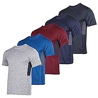 Real Essentials 5 Pack: Men’s Short Sleeve Dry Fit Active Crew Neck T Shirt - Athletic Running Gym Workout Tee Tops