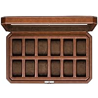 ROTHWELL 12 Slot Leather Watch Box - Luxury Watch Case Display Organizer, Microsuede Liner, Locking Mens Jewelry Watches Holder, Men's Storage Boxes Holder Large Glass Top (Tan/Brown)