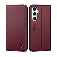 SHIELDON Wallet Case for Galaxy S23 FE 5G, Genuine Leather Flip Magnetic RFID Blocking Credit Card Holder Kickstand with Soft TPU Shockproof Case Compatible with Galaxy S23 FE 6.4 Inch - Wine Red