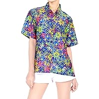 LA LEELA Button Down Shirt for Women Casual Summer Beach Party Blouses Shirt V Neck Blouse Short Sleeve Button Up Dress Hawaiian Shirts for Women XXL Night Tendrils, Multicoloured