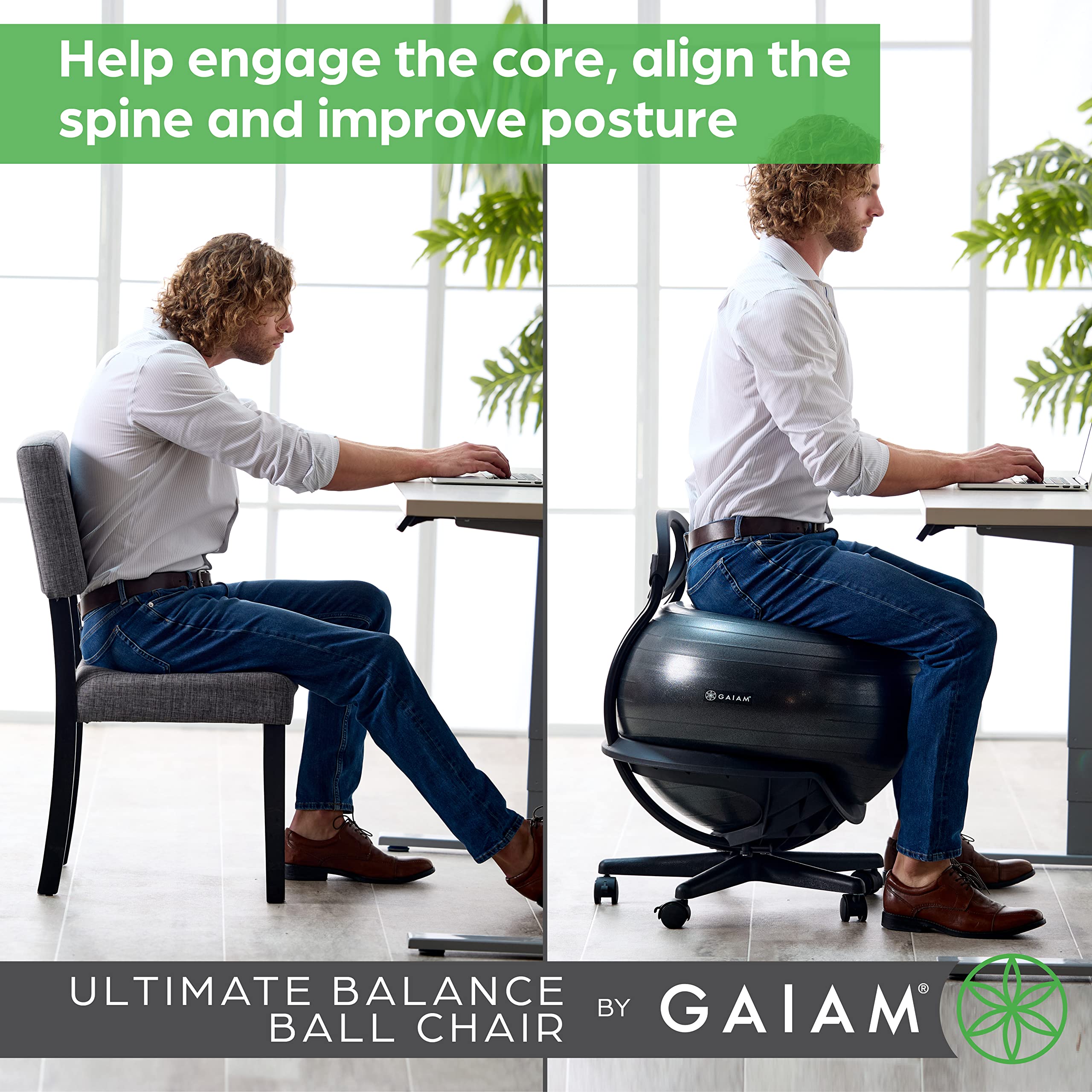Gaiam Ultimate Balance Ball Chair (Standard or Swivel Base Option) - Premium Exercise Stability Yoga Ball Ergonomic Chair for Home and Office Desk - 52cm Anti-Burst Ball, Air Pump, Exercise Guide