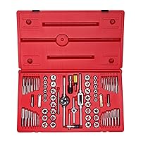 00908A SAE and Metric Tap and Die Set, Alloy Steel Taps and Dies with Hexagon T-Type Wrench, Quality Threading Tools, 76-Piece Set