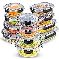 JoyJolt JoyFul 24pc(12 Airtight, Freezer Safe Food Storage Containers and 12 Lids), Pantry Kitchen Storage Containers, Glass Meal Prep Container for Lunch, Glass Storage Containers with Lids