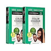 KISS Quick Cover Natural Herbal Color Change Shampoo 3 Pouches (2 PACK, Natural Black)