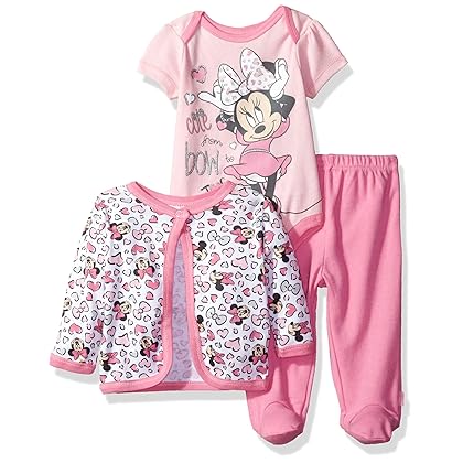 Disney Baby Girls' Minnie Mouse 3-Piece Bodysuit, Footed Pant, and Jacket Set
