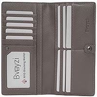 Bveyzi Ultra Slim Thin Leather RFID Blocking Credit Card Holder Bifold Clutch Wallets for Women (Grey)