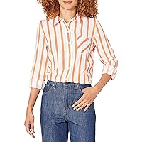 Tommy Hilfiger womens Women's Sportswear Roll Tab Top T Shirt, Bright White/Mandarin Swim Stripe, Large US