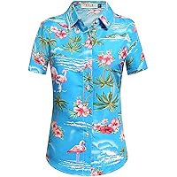 SSLR Hawaiian Shirts for Women Flamingo Shirt Tropical Shirts for Women Summer Casual Short Sleeve