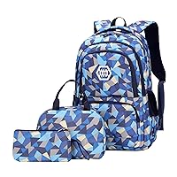 JiaYou Girl Geometric Printed Primary Junior High University School Bag Bookbag 3pcs Backpack Sets(2# Blue-3pcs,35 L)