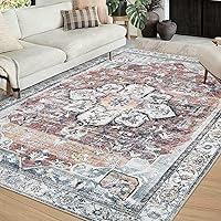 Oriental Rug 6x9 Vintage Medallion Distressed Floor Cover Low Pile Soft Indoor Rug Boho Chenille Throw Carpet Living Room Bedroom Home Office Non-Slip Washable Rug Rust/White