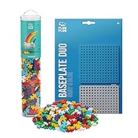 PLUS PLUS - Rainbow Mix 240 Piece Tube & Gray/Blue Baseplate Duo - Construction Building Stem/Steam Toy, Interlocking Mini Puzzle Blocks for Kids