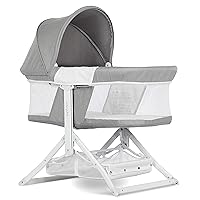 2-in-1 Convertible Insta Fold Bassinet and Cradle in Light Gray, Lightweight, Portable and Easy to Fold Baby Bassinet, Adjustable Canopy, Breathable Mesh Sides, JPMA Certified