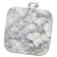 3dRose Image of Luxury Trendy Rose Gold Blush Glitter Marble Agate Quartz Pot Holder, 8 x 8