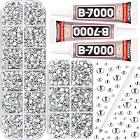 b7000 Glue with 7500Pcs Clear Silver Rhinestones for Crafts Clothes Clothing Fabric, Shiny Flatback Crystals Gems for Crafting Shoes Shirt, Flat Back Diamonds Set Badazzle kit Jewels 2-5mm 4 Sizes Mix