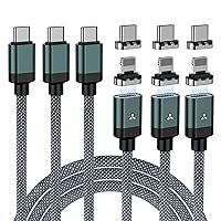 ZBF 100W USB C Magnetic Charging Cable, 2 in 1 Charger Cable for Lightning(3 Pack, 4/6.6/6.6FT) 480Mbps Data Transfer, 5A Fast Charging for iPhone 15,14,13 Pro Max, MacBook Pro,iPad,Galaxy S22,Pixel