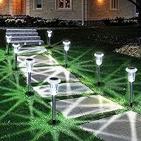 Solar Outdoor Lights, 10 Pack Waterproof Stainless Steel Solar Stake Lights for Pathway Garden Yard Path Walkway Driveway Lawn Decor - Cool White