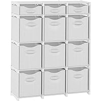 12 Cube Closet Organizers And Storage | Includes All Storage Cube Bins | Easy To Assemble Closet Storage Unit With Drawers | Room Organizer For Clothes, Baby Bedroom, Playroom, Dorm (White-Grey)